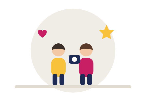 カメラを持った友だち同士のイラスト